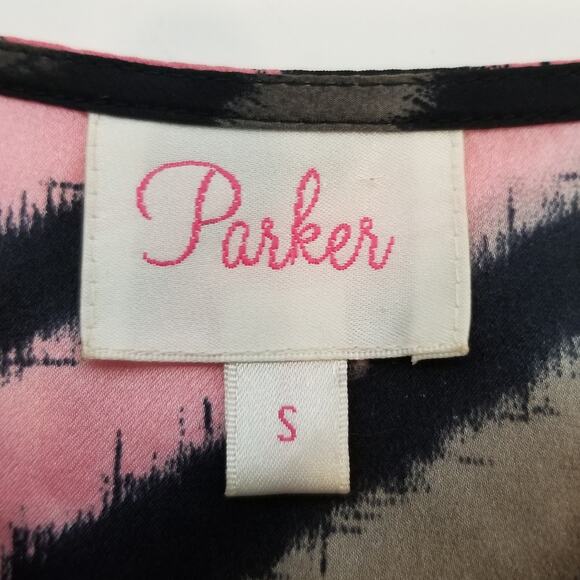 Parker Silk Black Pink Gray Ruffle Sleeveless Wrap Dress Size S Small - Picture 4 of 6